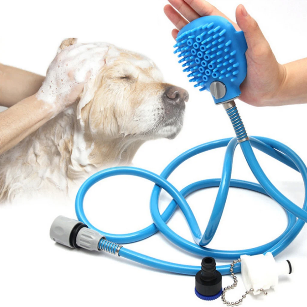

Silicone Pet Bathing Scrubber Massage Brush Tool Dog Washing Grooming Bath Sprayer Pet Bathing Shower, Blue