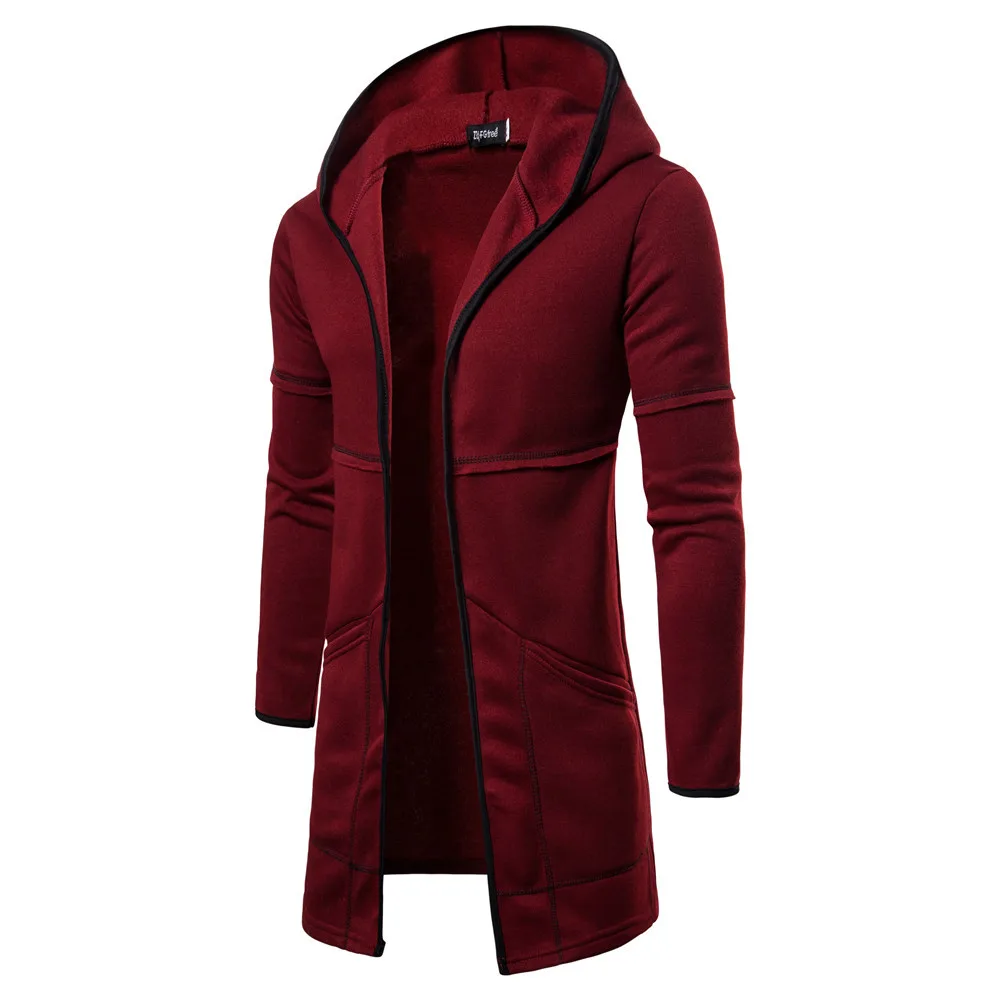 

abrigo para hombre Fall Winter Europe America Casual style long Sleeve Cardigan Hooded Solid Color Men's coat