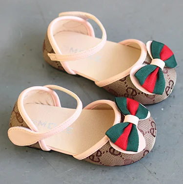 

2021 bowknot children's sandals summer Korean girls' princess casual shoes, Coffee/pink