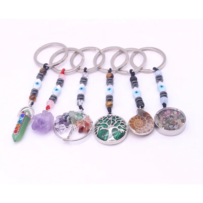 

Hot sale natural stone pendant fashionable simple keychain exquisite evil eye pendant keychain for men and women