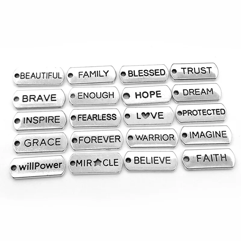 

Antique Sliver Plated Word Message Letter Charm DIY Metal Inspirational Words Charms for Jewelry & Bracelet Making, Antique silver