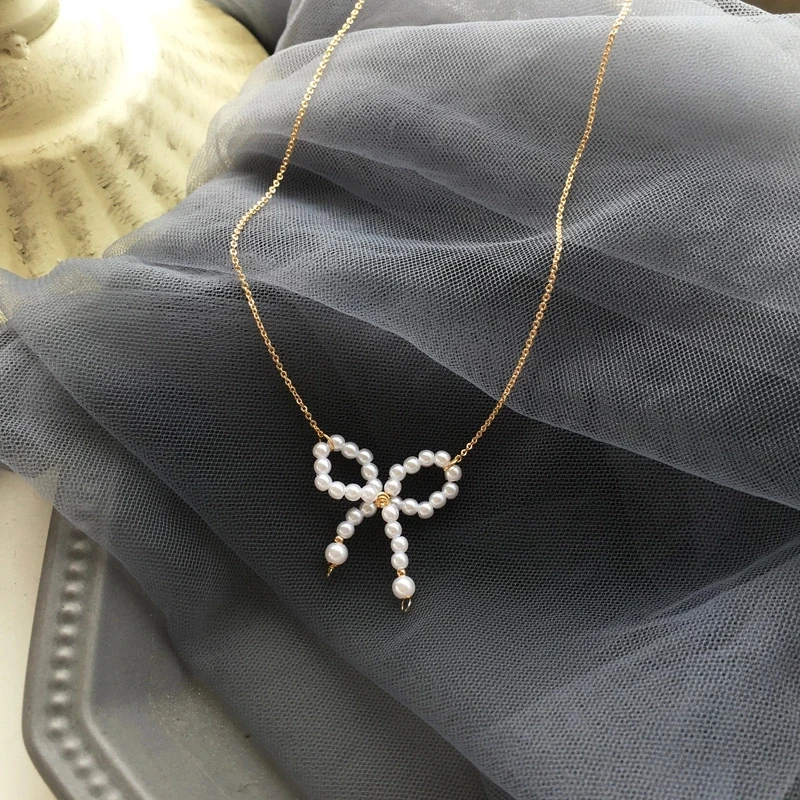 

Bowknot Clavicle Chain Natural Pearl Necklace New Fashion Women Necklace Jewelry, Picture