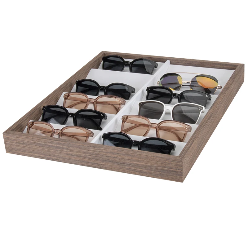 

Hot Sale Wholesale Black Walnut Wood 12 Sunglasses Packaging Eyeglass Sales Display Tray Ladder Props