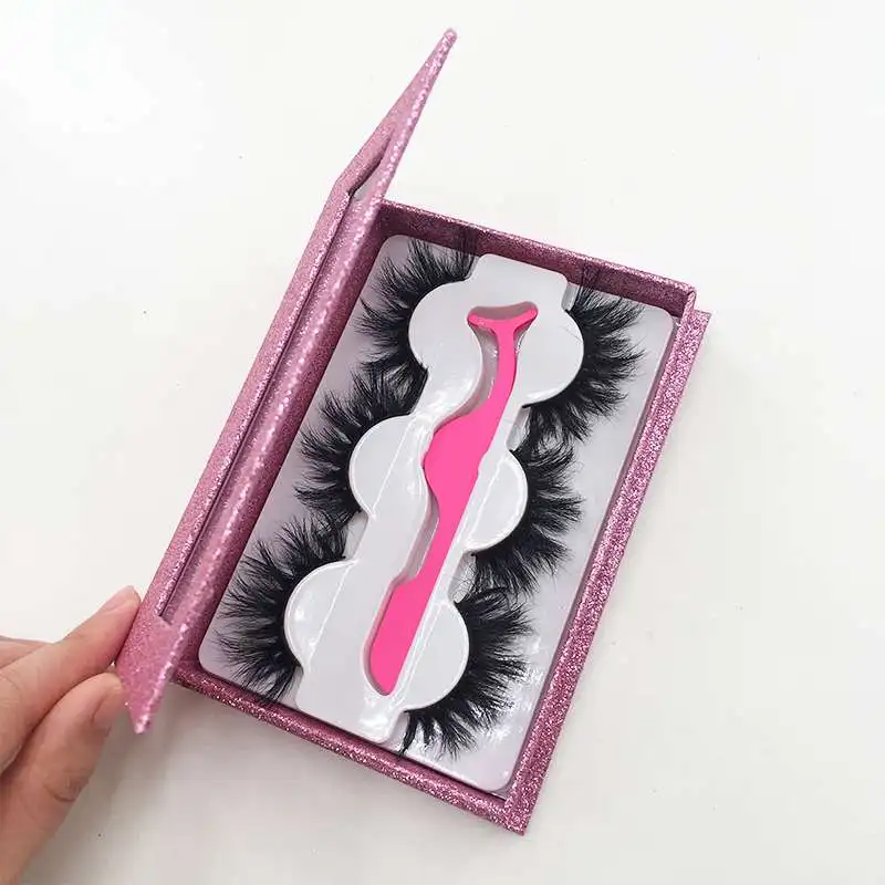 

High Quality Lashes3D Wholesale Vendor 3 Pair Eyelashes Private Label Packaging Box Custom 25Mm Lashbook Wholesale, Natural black