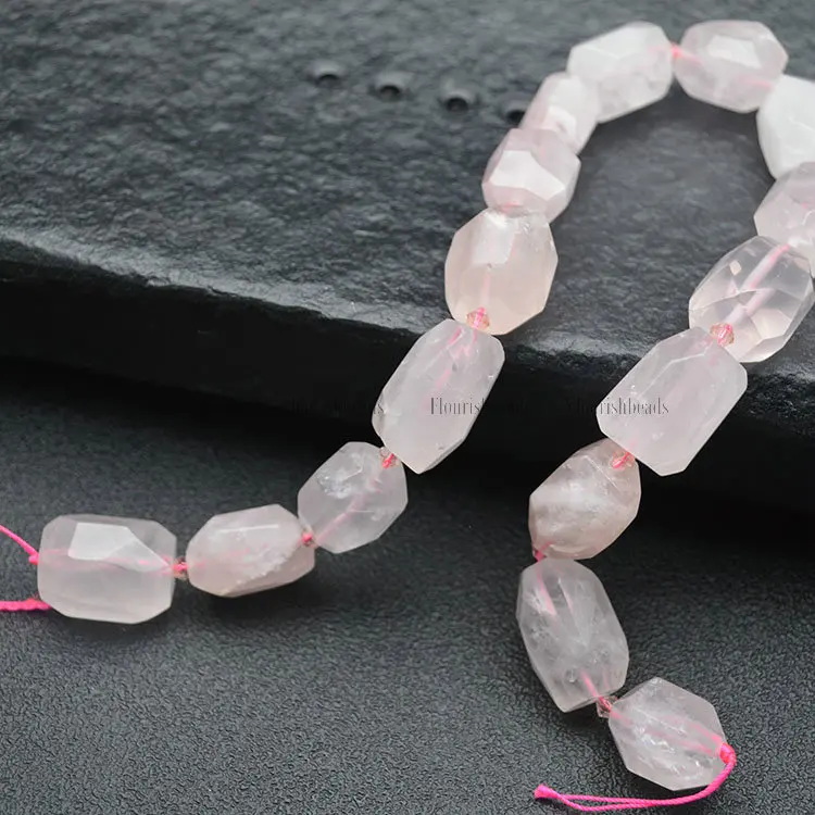 

Natural Rose Quartz Surface Cutting Cylinder Shape Chunk Stone Beads