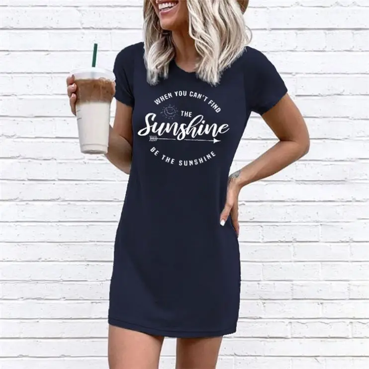 

PEARL Best Seller Summer 2021 Short Sleeve Casual Tight Letter Printed Women Casual And Sexy Dress