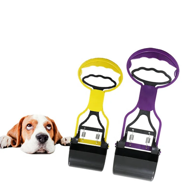 

Secure portable foldable long handle eco friendly poop cleaning tools pet waste picker long handle poop scooper pet poop picker, Yellow, purple