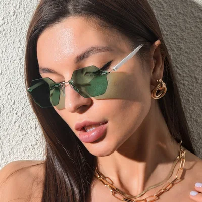

2021 Amazon Hot Selling Polygonal UV 400 Rimless Sunglasses, 6 colors