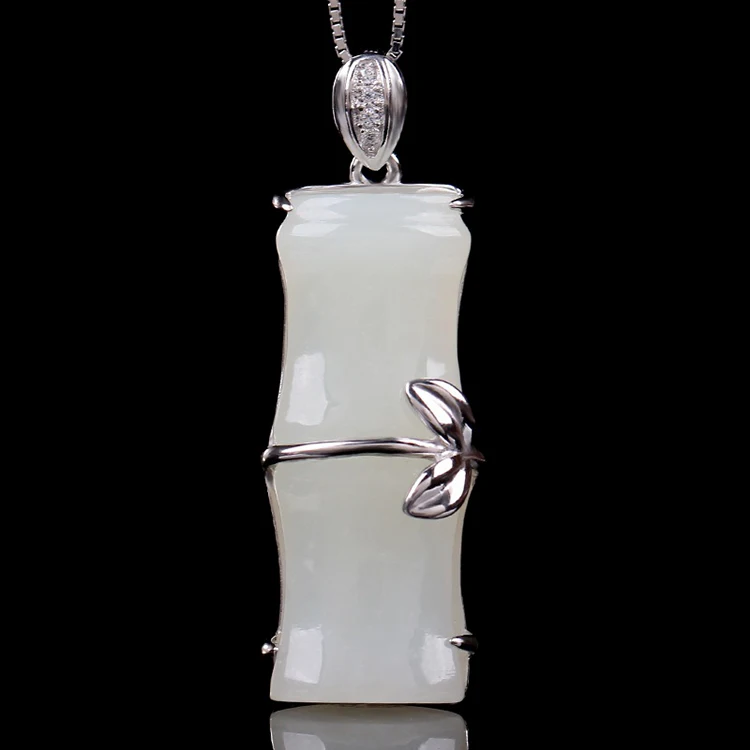 

925 Silver Inlaid Jade Bamboo Knot Pendant Fashion Female Money Pendant Natural Burmese Jade Jade Pendant