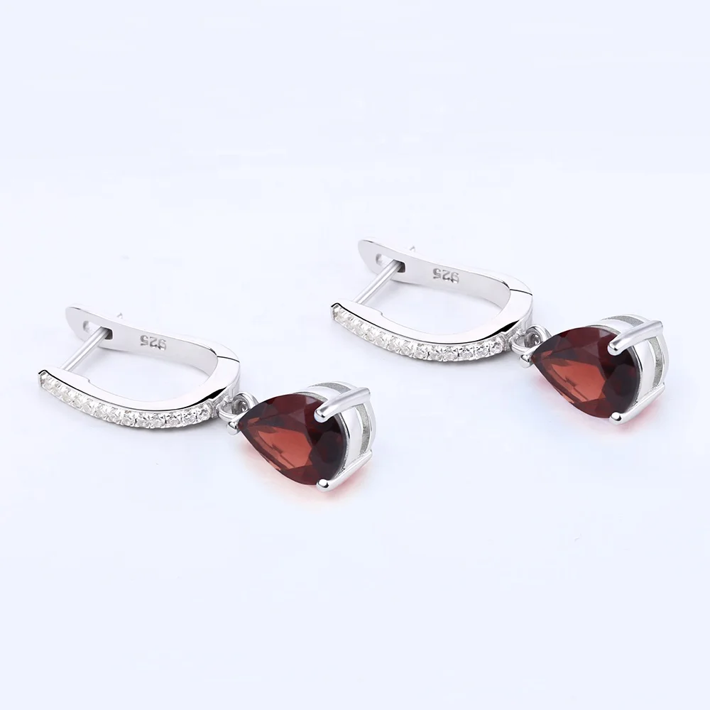 

2022 New Design Natural Garnet Gemstone 925 Sterling Silver Jewelry Wedding CZ Diamond Drop Earrings For Women