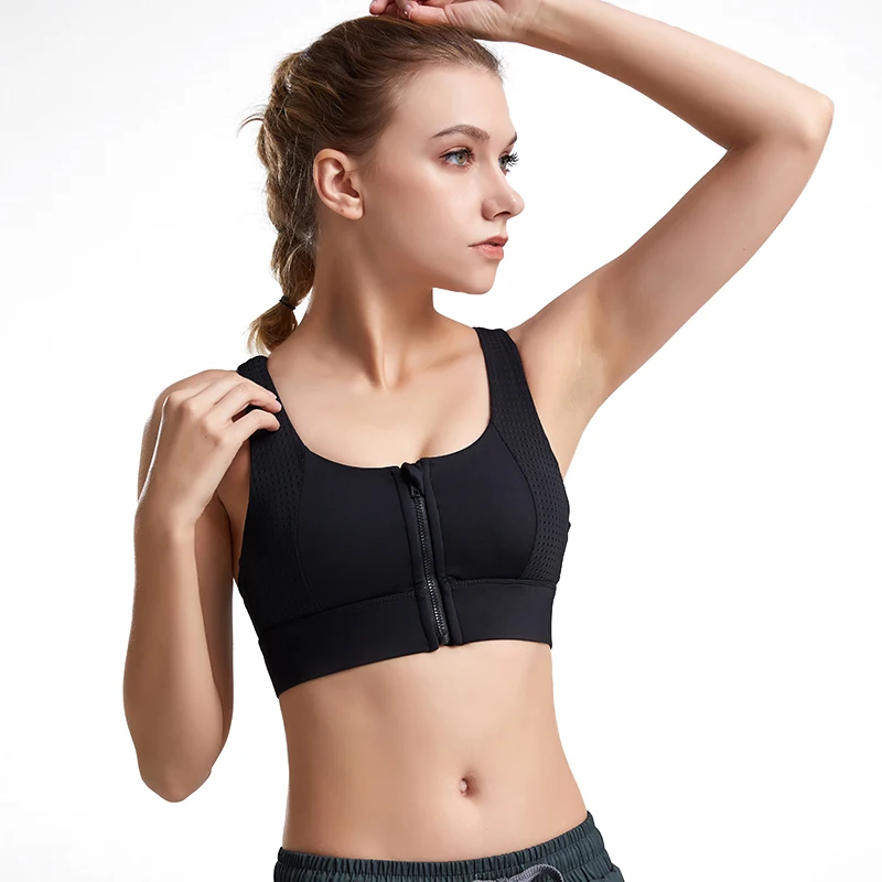 

Wholesale zipper Cross crop top Push Up Bras backless Solid color Tank Hipster sexy Front zipper Sports Bra