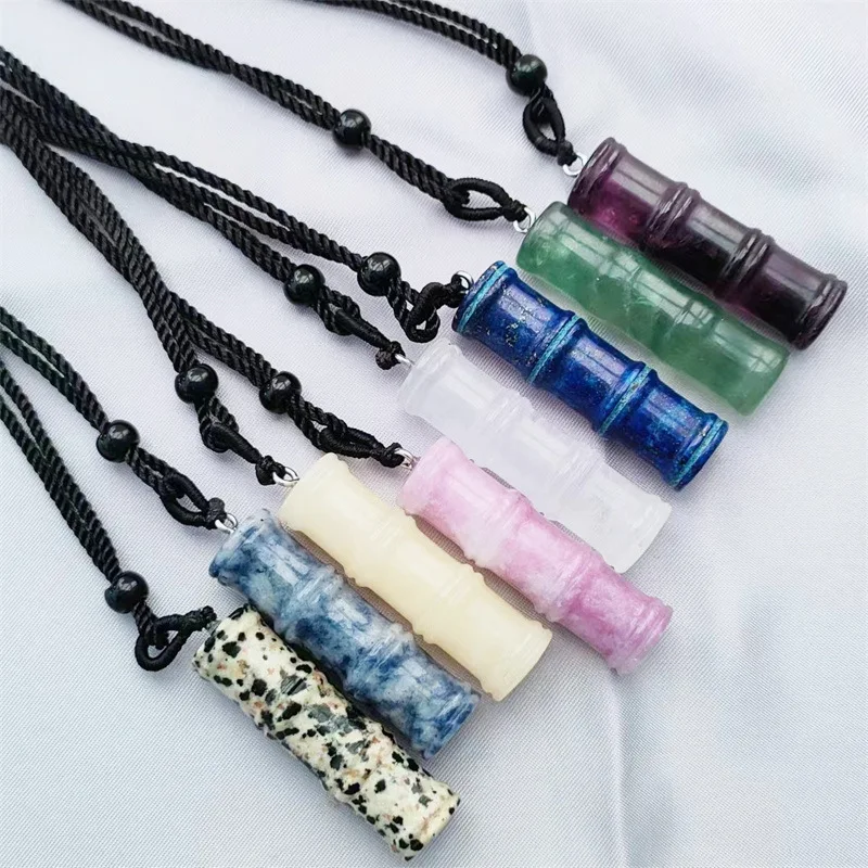 

wholesale new style crystal bamboo joint Natural stone pendant necklace quartz pendant lapis lazuli amethyst necklace jewelry