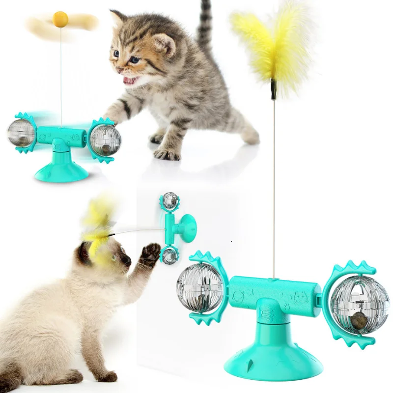 

Factory Direct Sale High-Quality Suction Cup Rotating Windmill Catnip Toys For Indoor Cats, Lake blue,yellow,green