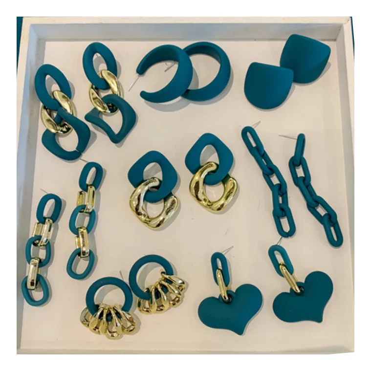 

2021 new chain hoop earring vintage blue acrylic resin big statement earrings