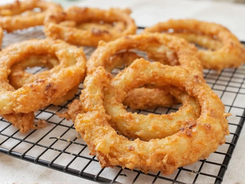 Homemade onion rings on wire cooling rack