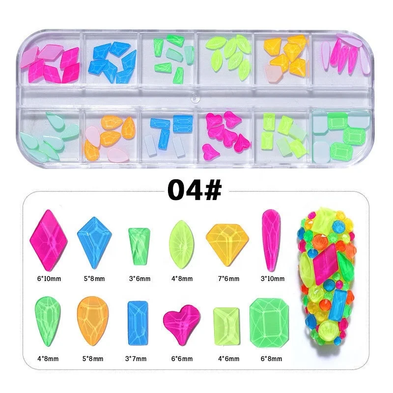 

Luminous profiled smooth stone various styles of mixed rhinestone for nail accessories factory direct sales