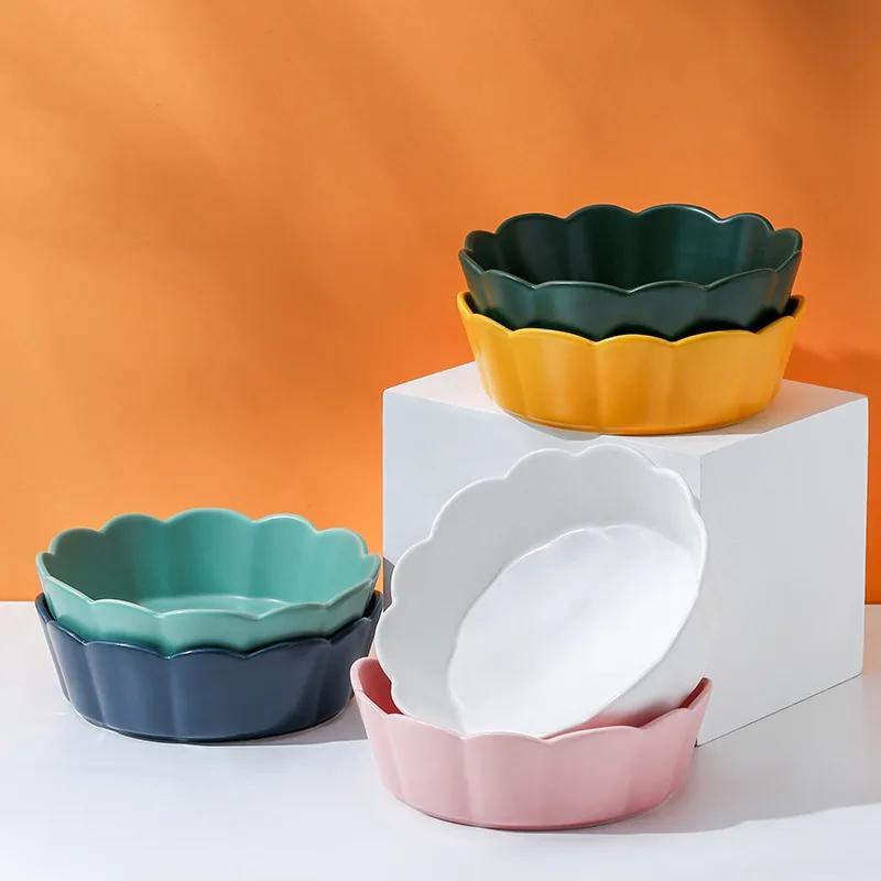 

Wide Diameter And Shallow Opening Design Petaloid Ceramic Pet Cat Bowl, Sku01-sku15