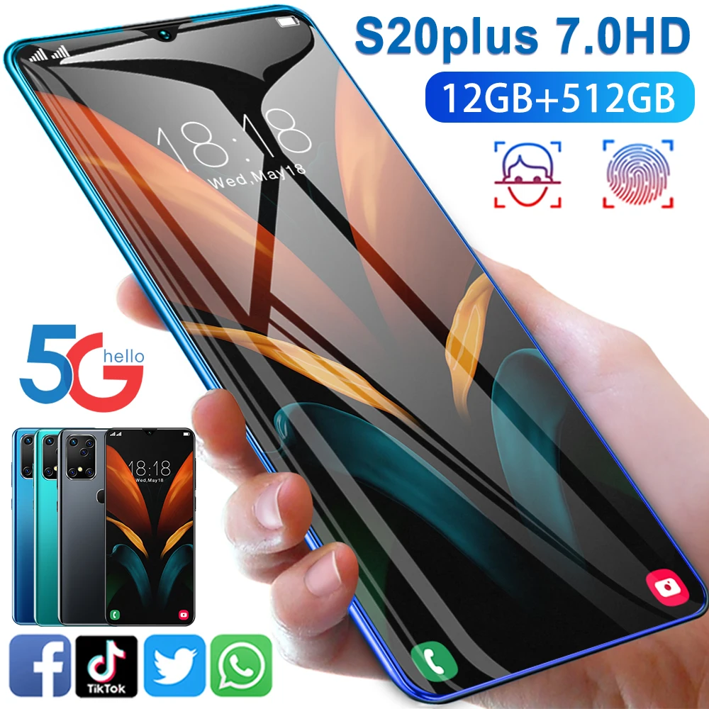 

S20 plus 1080x2320 PH full screen Android phone 12GB+512GB memory phone face recognition smart phone, Black,white,blue