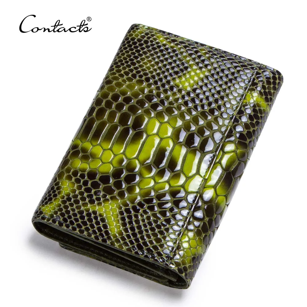 

contact's dropship wholesale fashion short style 10 cards slots trifold waterproof genuine leather luxury green wallet for women, Red/green/customized