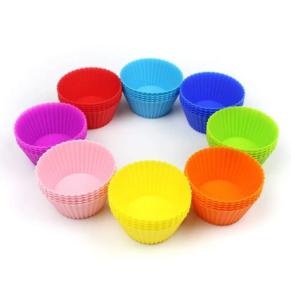 

Liners Muffin Molds Cupcake Reusable Baking Cups Liners Silicone Baking Cups, Purple, blue, red,green,yellow, orange,pink or custom