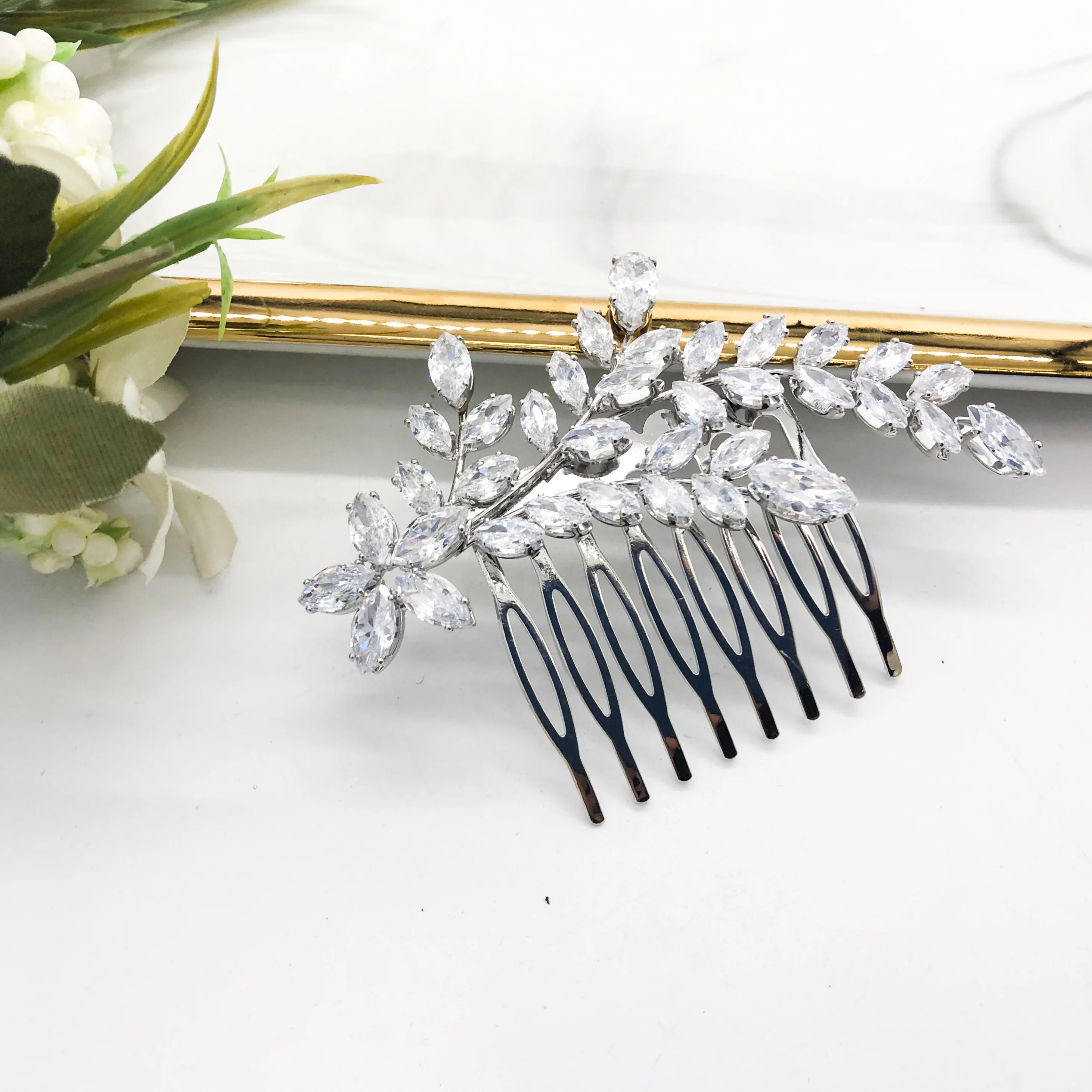 

Wholesale Price Lady Fashion Zircon Hair Combs Sliver Leaf Wedding Hair Accessories