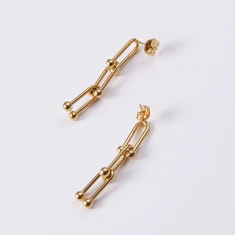 

Trendy Thick U Shape Stud Earrings 18k Gold Stainless Steel Chunky U Link Chain Drop Earrings