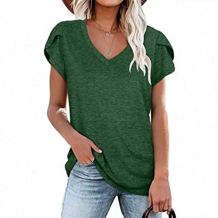 

OLIVE Newest Design 2021 Summer V Neck Casual Chemise Pour Femme Womens T-Shirt Blouses Ladies Tops Blouse