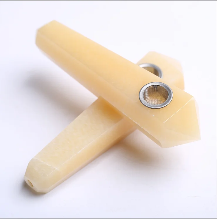 

Wholesale natural quartz polished healing Clear Citrine crystal smoke pipe, Yellow