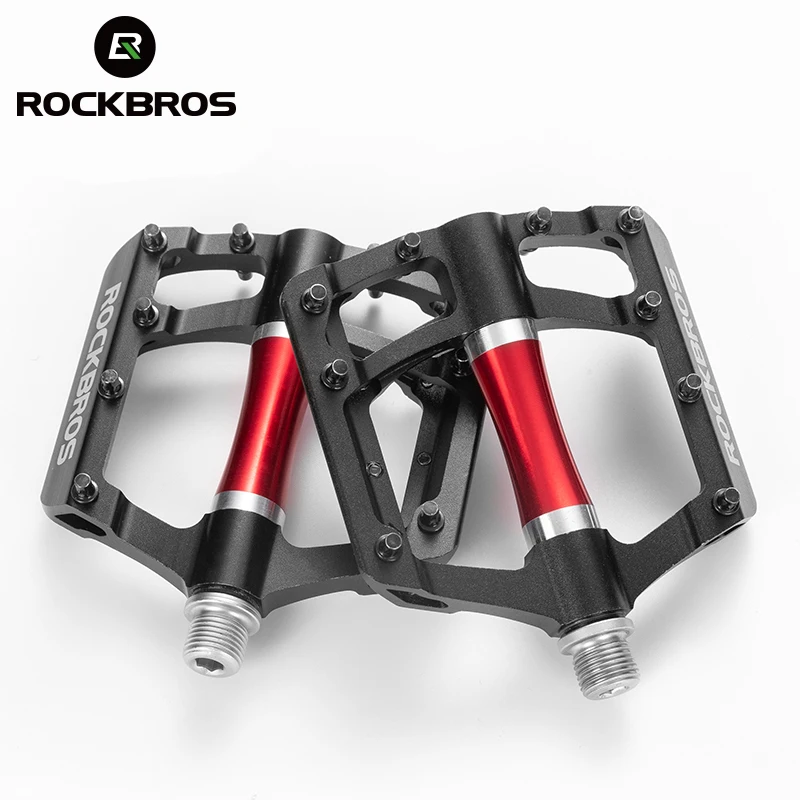 

ROCKBROS MTB Pedales Bike Pedals Aluminum Non-Slip Sealed Bearing Alloy Bicycle Platform Pedals, Black red, black