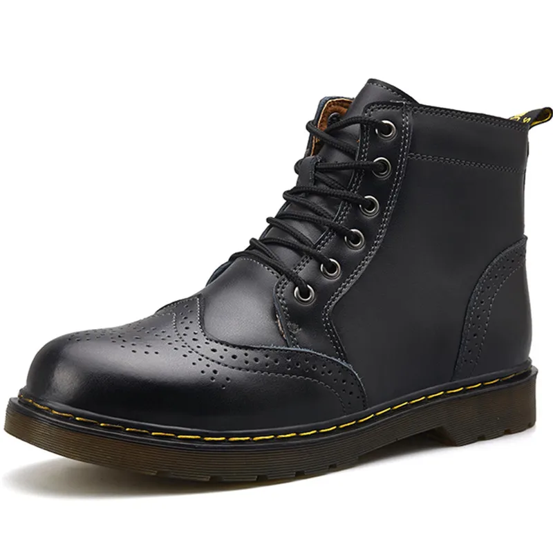 

Dropshipping Custom Logo patent Leather Chunky Boots 2021 Autumn Winter Warm Men's Ankle Boot Fashion Platform gentle Shoes