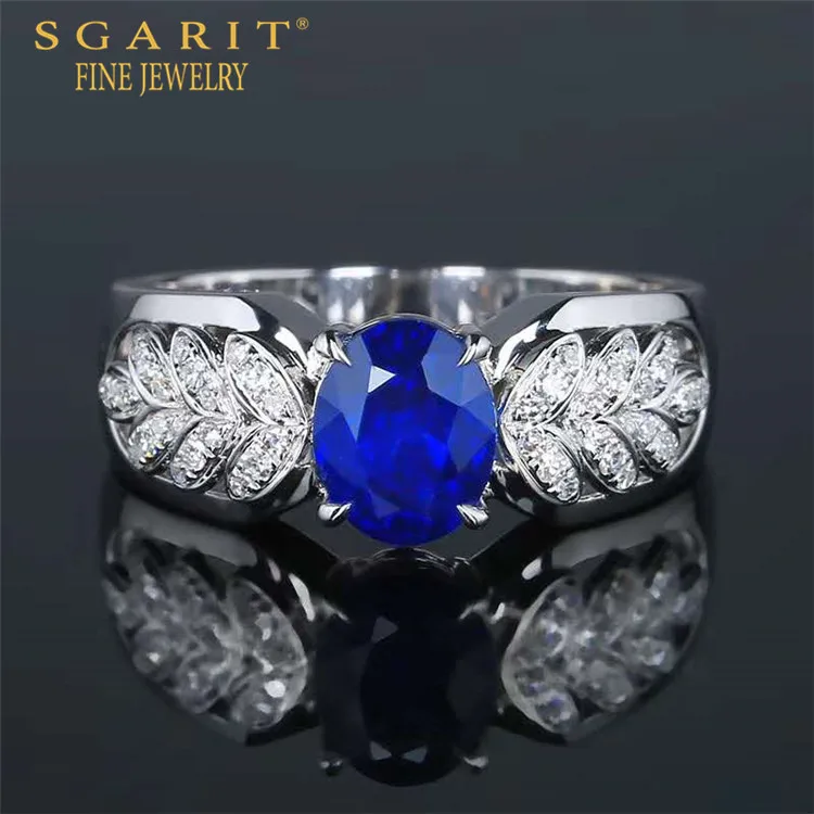 

SGARIT hot sale 18k gold jewelry wholesale 2.09ct Sri Lanka royal blue sapphire natural gemstone ring for men women