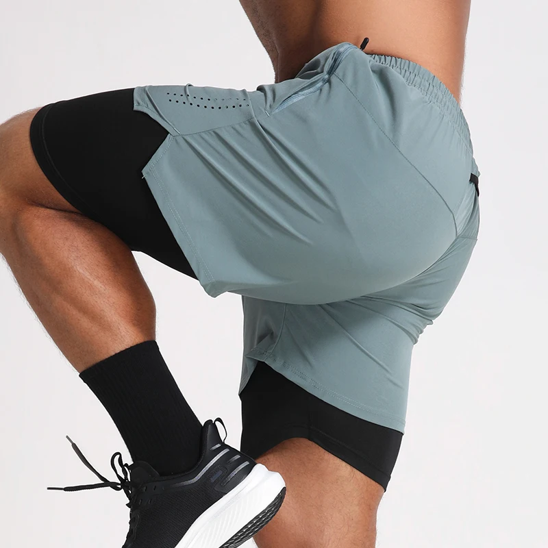 Men Shorts Custom Logo High Elastic Jogging Gym Shorts Activewear 2 In 1 Workout Shorts