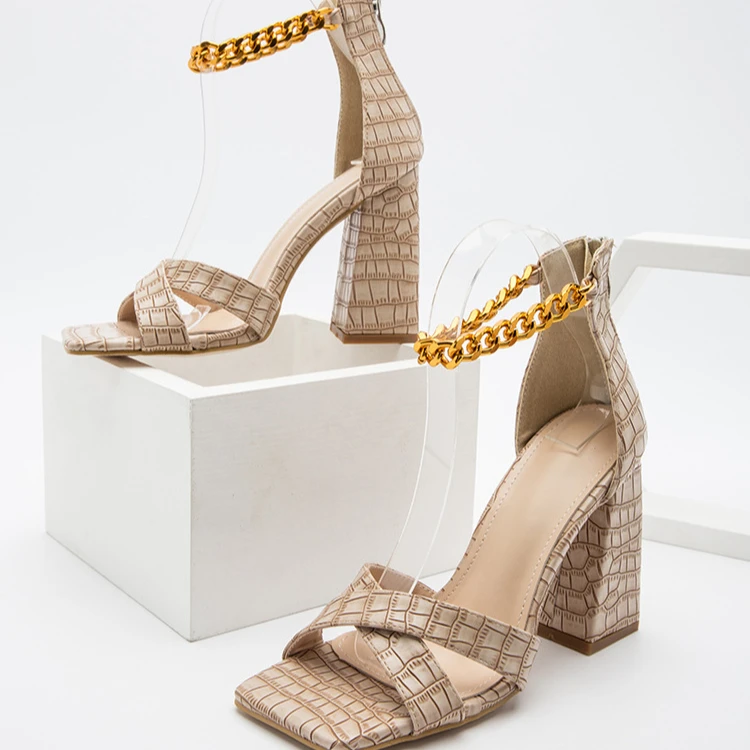 

sandals 2021 women's large square high heel chain bracelet sandals, Picture