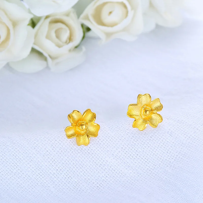 

Certified Gold Earrings Female Hibiscus Flower Simple Pure 24K Gold Temperament Earrings Ym352