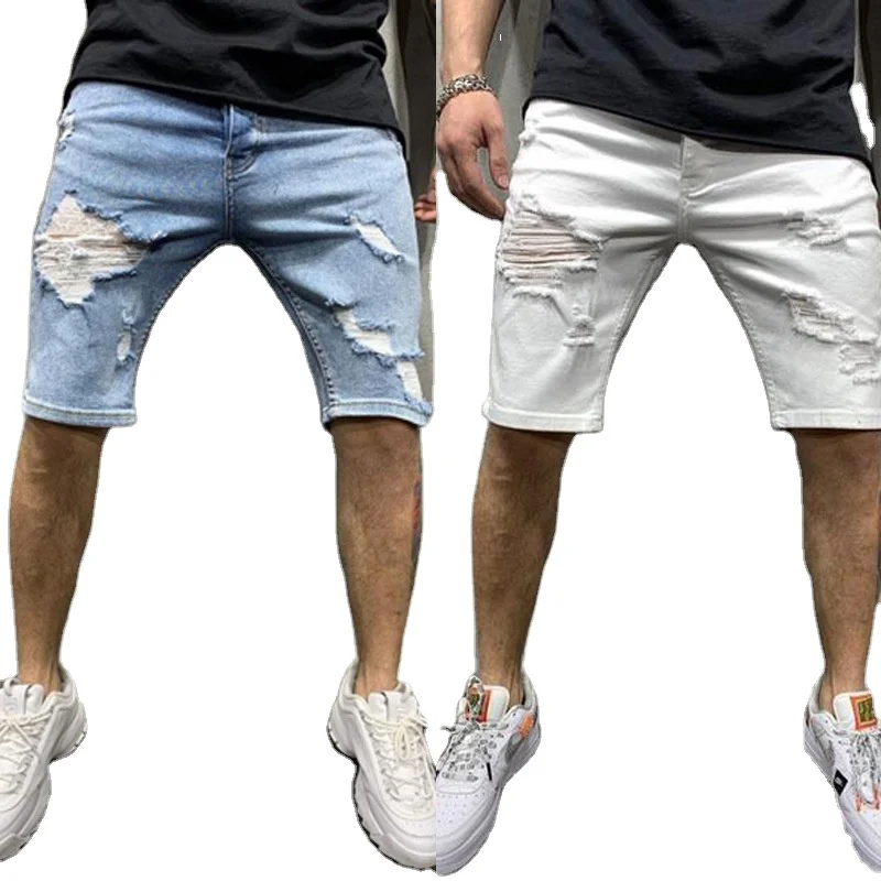 

Men's loose shorts S-3XL large size perforated shorts casual washed jeans boys street fashion tapered, Pc