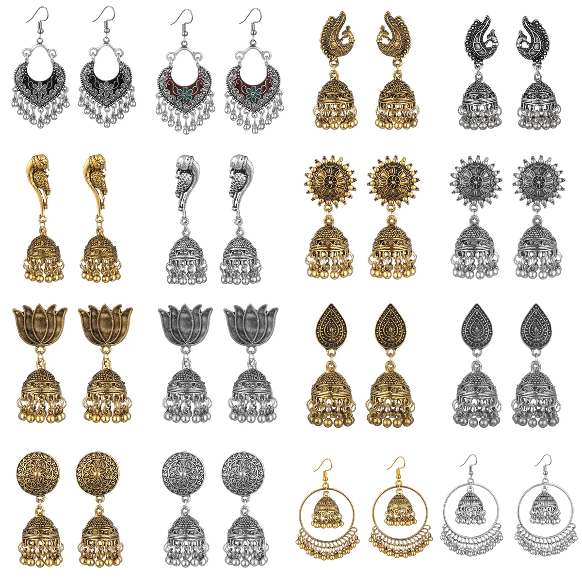 

New Amazon Hot Sale Indian Ethnic Style Women Earrings Retro Jhumka Wind Bells Hoop Earrings Set