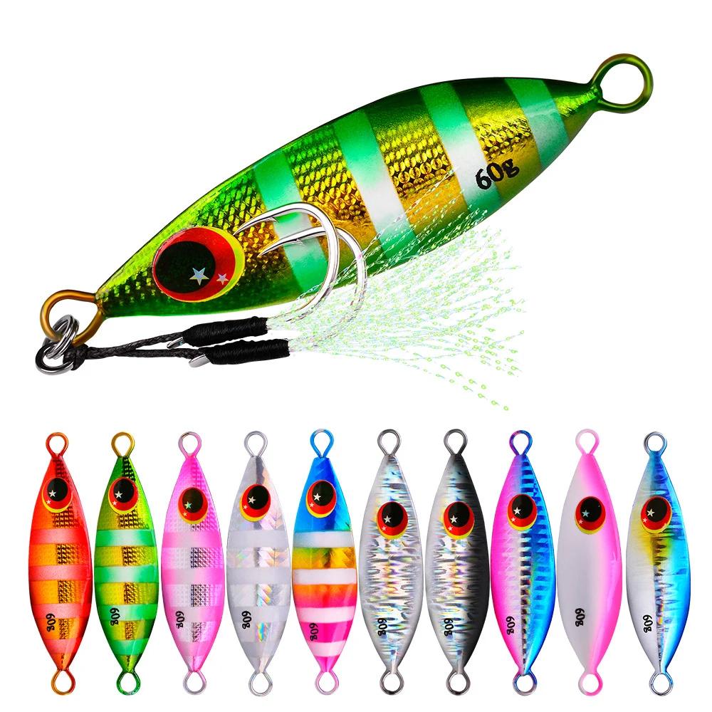 

Metal Isca Artificial Fishing Lure Articulos De Pesca Lifelike Baitcasting With Feather Double Hooks Slow Jigging Fishing Bait
