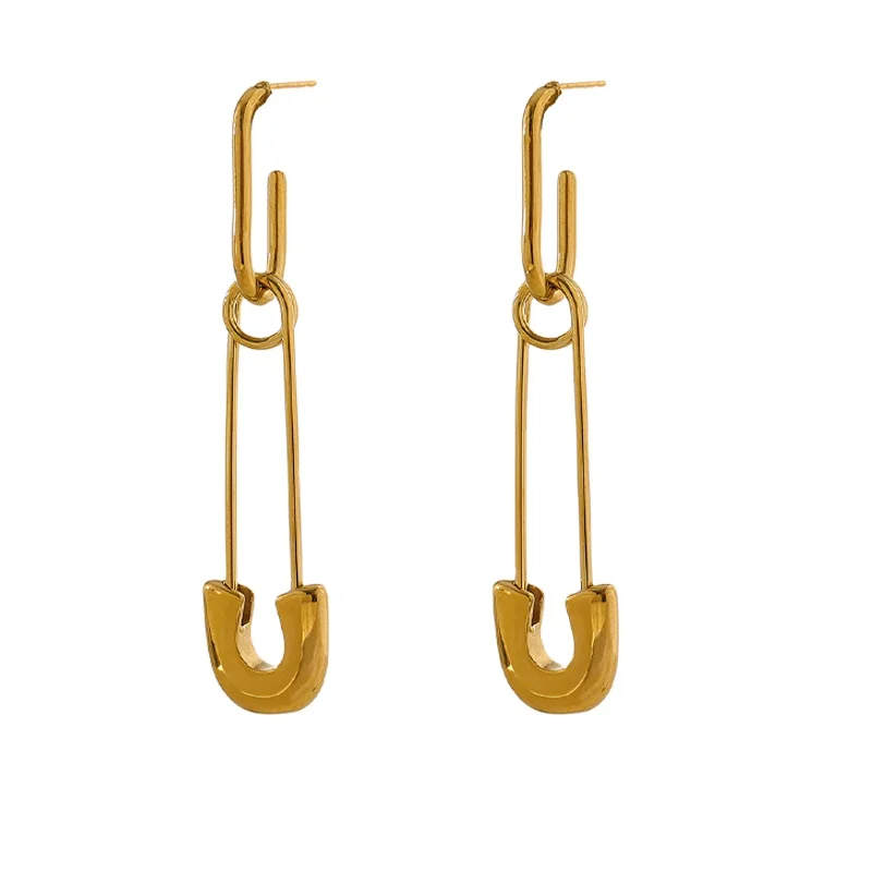 jinyou 2180 waterproof geometric 18k gold plate waterproof jewelry stainless steel safety pin drop dangle earrings women