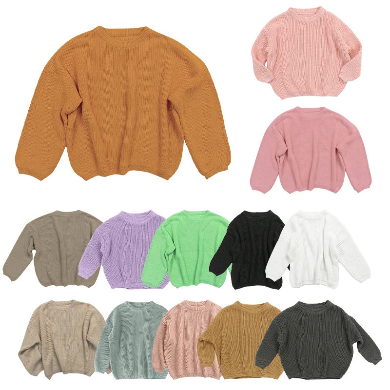 

RTS Kids Long Sleeve Girl Boutique Clothing Slouchy Design Solid Color Kids Oversize Pullover Sweater, As picture