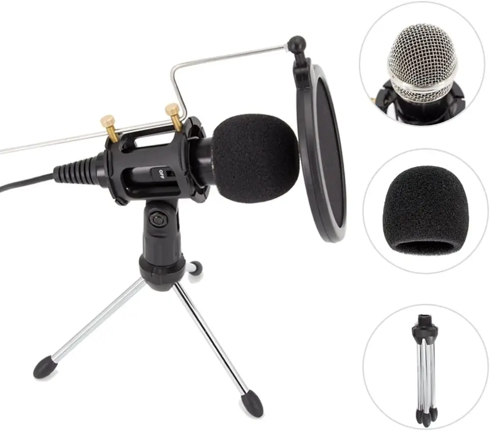 

XIAOKOA Professional Condenser Microphone Plug &Play Home Studio Microphones for iPhone Android Recording, Black