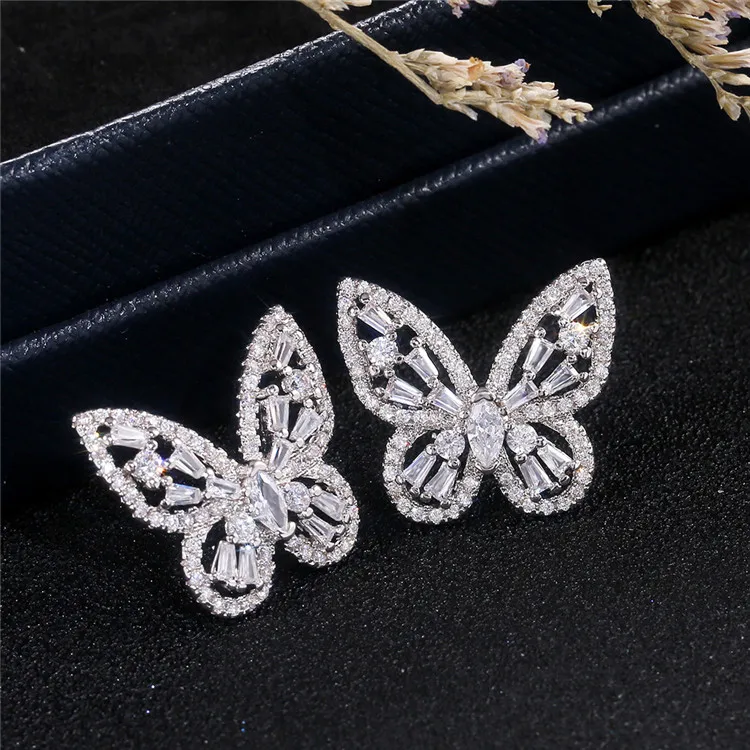 

Fashion zircon hollow butterfly earrings Korean temperament net celebrity street ear jewelry, Picture shows