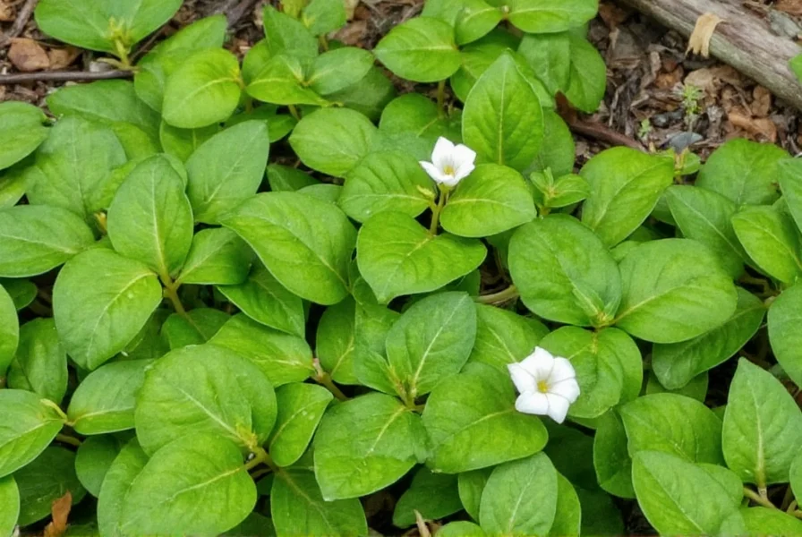 Wild ginger Jamison growing alongside companion native plants in woodland garden