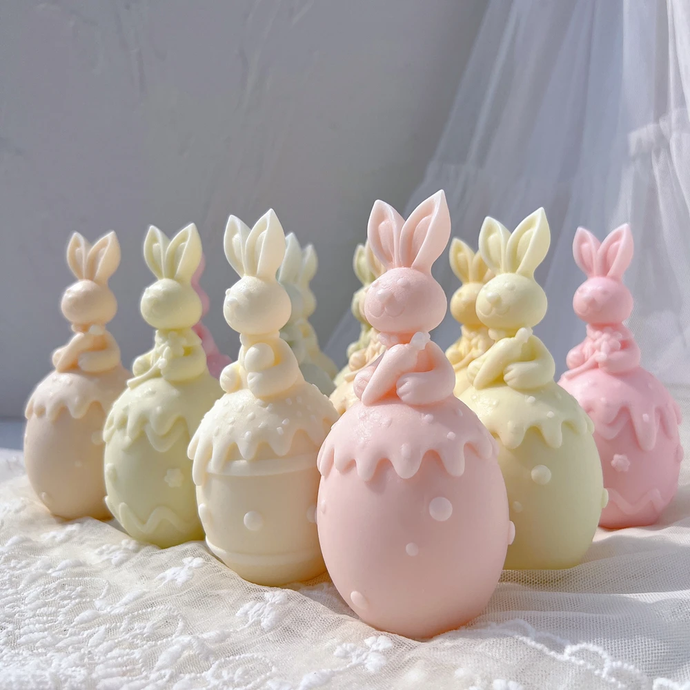 Three Designs Easter Egg Rabbit Silicone Candle Molds Flower Bunny Silicone Mold Carrot Animal Wax Mould Home Decor