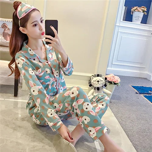 Sleepwear One set High quality New cute nighty Wholesale one set Chinese Long Sleeve Women Pajamas