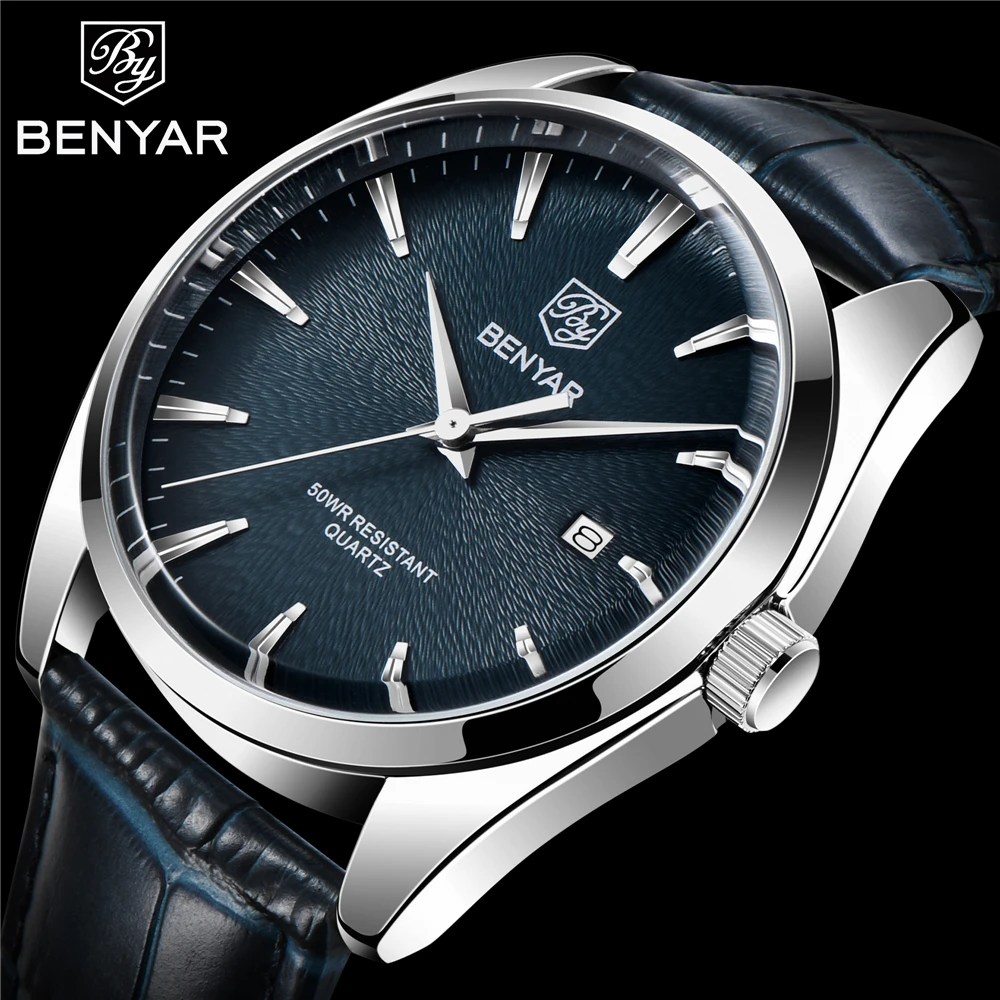 

BENYAR 5163 Fashion Military Leather Men's Watches Quartz Luxury Watches for Men Simple Business Waterproof Clock Reloj Hombre, Shown