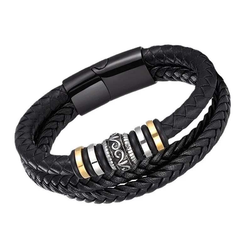 

national style jewelry alloy men's multi-layer woven leather rope bracelet