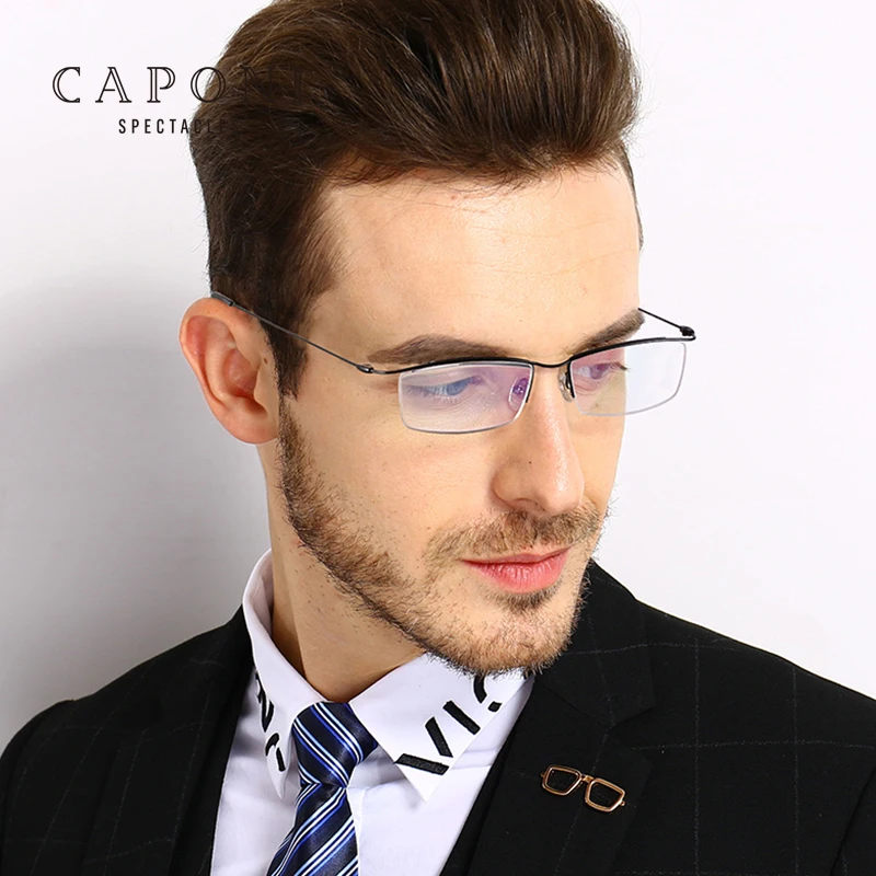 

CAPONI Business Style Custom Design Titanium Half Frame Optical Glasses For Men, Gun/gold/black
