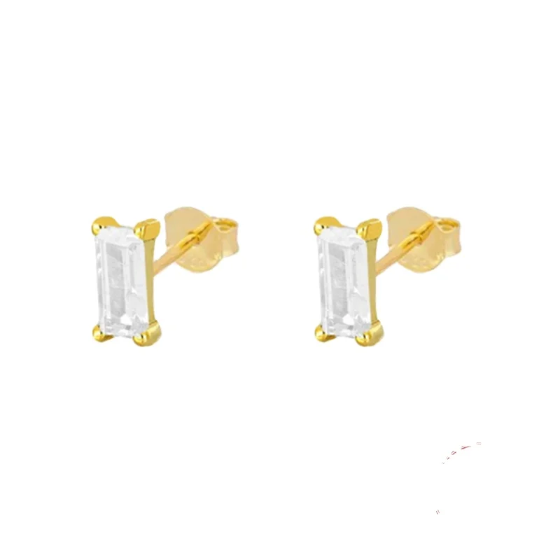 

New New Rectangle Clear Stone Dainty 925 Sterling Silver Stud Earring Fashion jewelry Wholesale