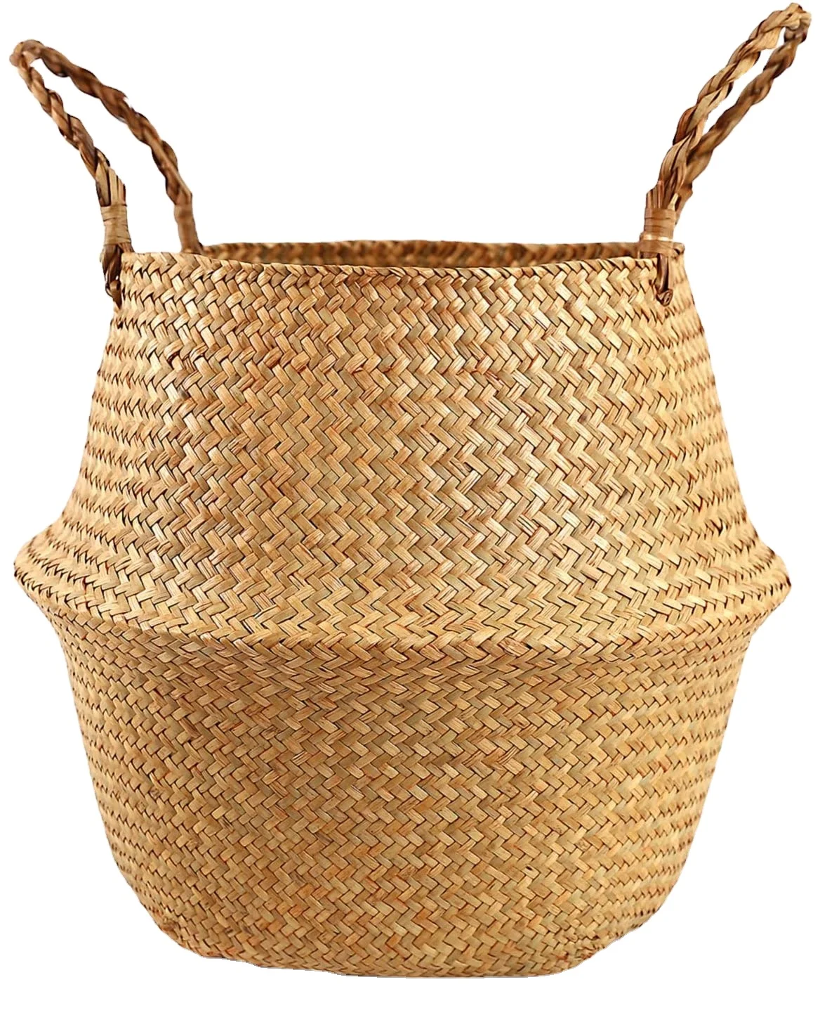 

Hand Woven Seaweed Belly Basket With Handle For Family Storage Seaweed Basket, Natural