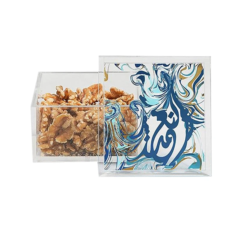 

Arabic Style Acrylic Chocolate Nut Storage Box Clear Acrylic Square Canister